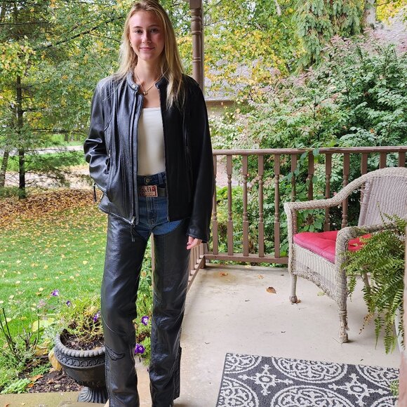 Harley Davidson Women's SX_M Black Leather Willie G Chaps - Picture 10 of 11